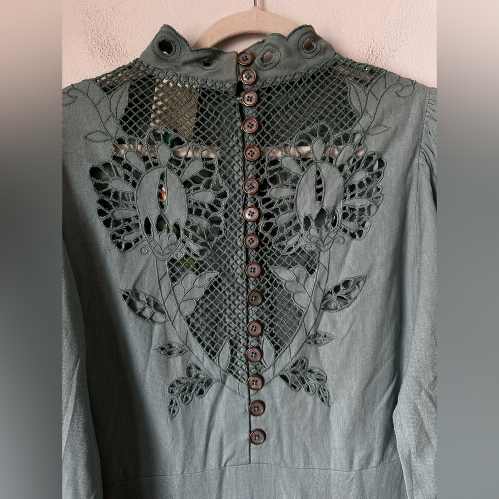 FARM RIO Elegant Green Embroidered MIDI Dress - Picture 12 of 12